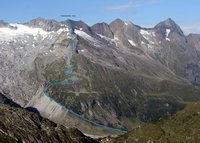 Ungefhrer Verlauf des Aufstiegs ab der Alpenrosenhtte (rechts unten gerade so verdeckt)