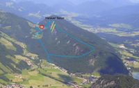 Ungefährer Verlauf der Tour (blau) mit Klettersteigen (gelb)