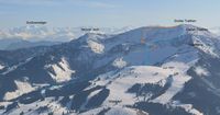 Ungefhrer Verlauf der Skitour mit der Abfahrtsvariante (orange)