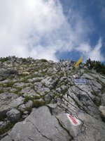 In der Senke zwischen Hochstaufen und Mittelstaufen beginnt der Steig nun wirklich - hier die erste Seilsicherung